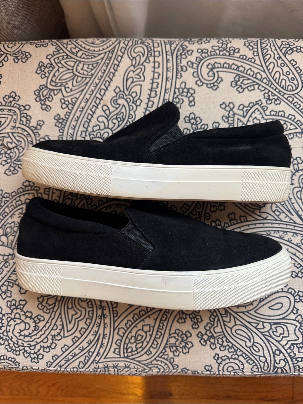 Steve Madden Black Slip-On Suede Sneakers with White Platform